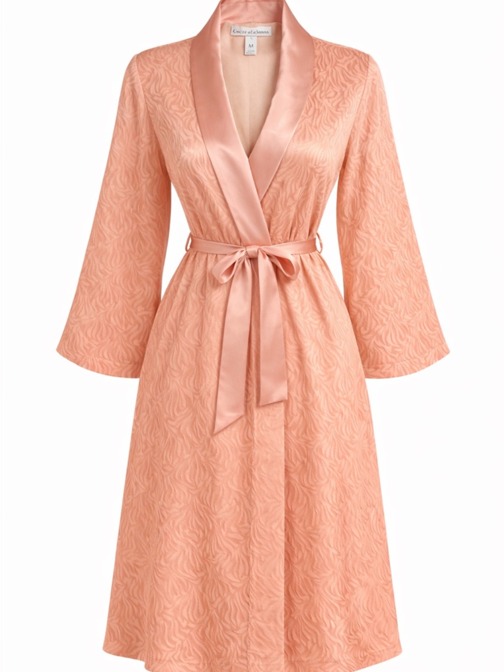 Oscar de la Renta Sheer Chiffon Robe Blush Peach Satin Trim Boudoir  Loungewear